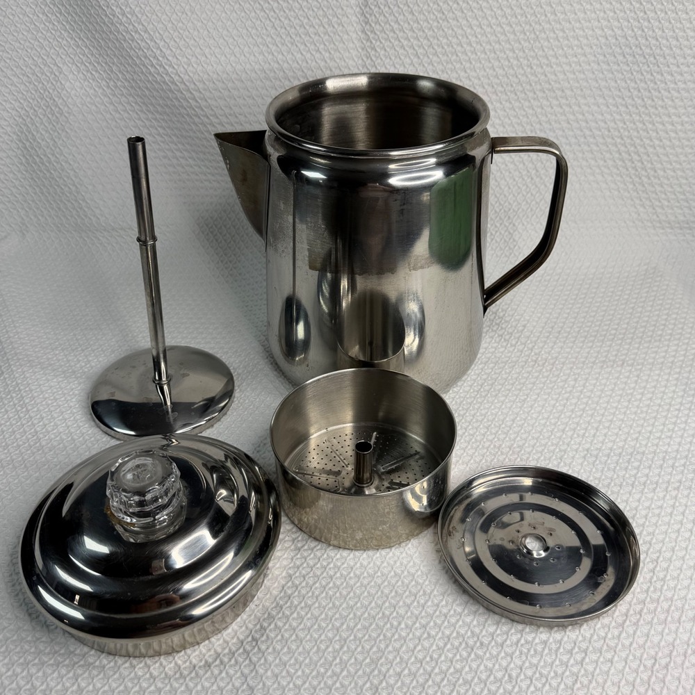 Coleman Stainless Steel 12 cup Stovetop Percolator Coffee Pot Glass Knob Camping